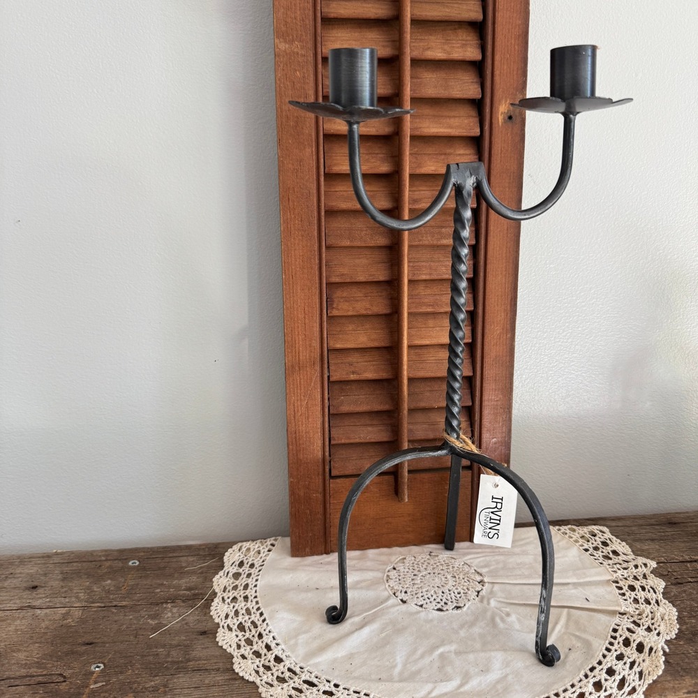 Double Tree Munch Candle Holder Wrought Iron Twisted Metal Primitive Farmhouse